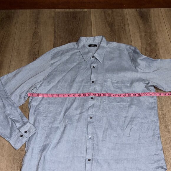 Theory Irving Shirt Mens XXL Blue Precise Linen Long Sleeve - Picture 9 of 10